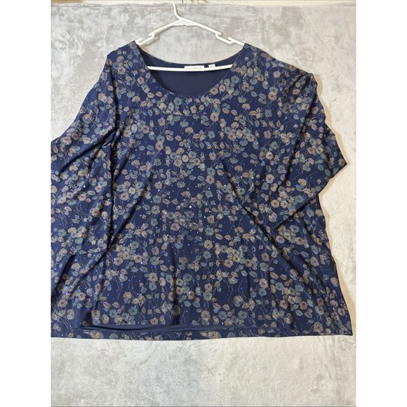 Susan Graver Liquid Knit Navy Floral 3/4 Sleeve Top Womens 3X - Picture 2 of 9